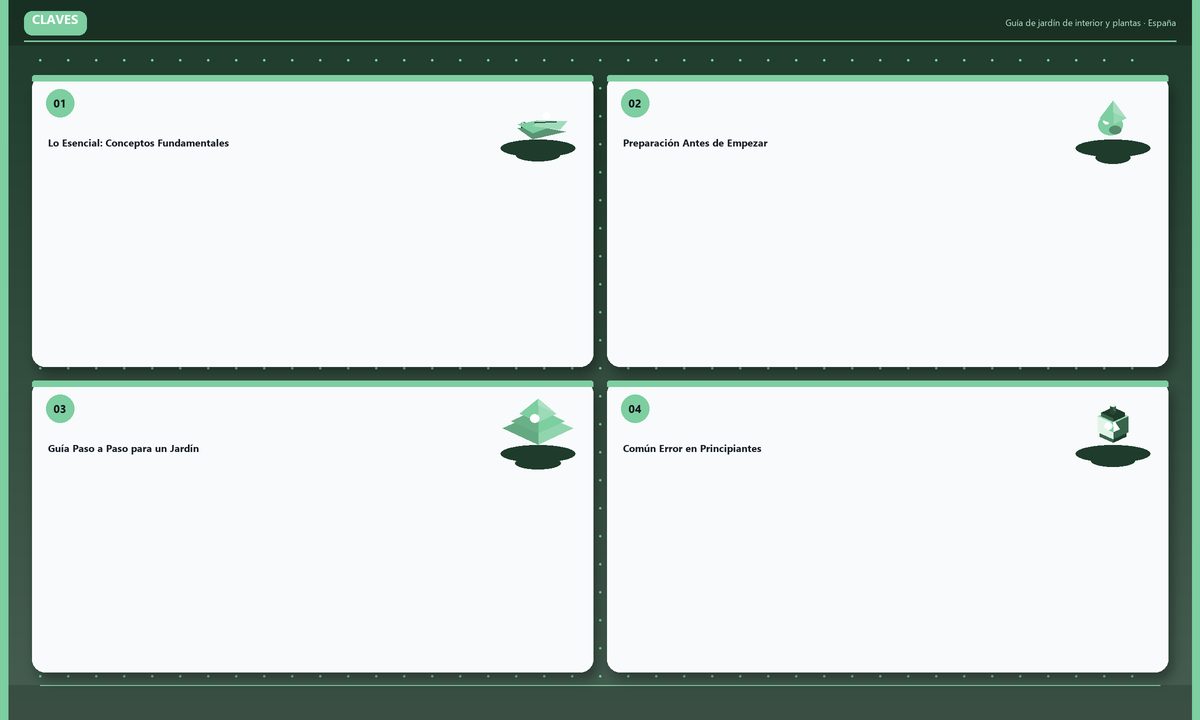 Claves: Lo Esencial: Conceptos Fundamentales · Preparación Antes de Empezar · Guía Paso a Paso para un Jardín · Común Error en Principiantes